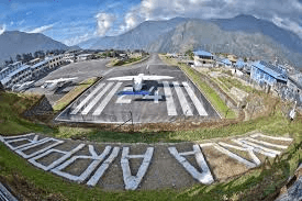 Lukla airport runway aerial view