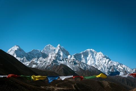 Himalayan peaks with prayer flags